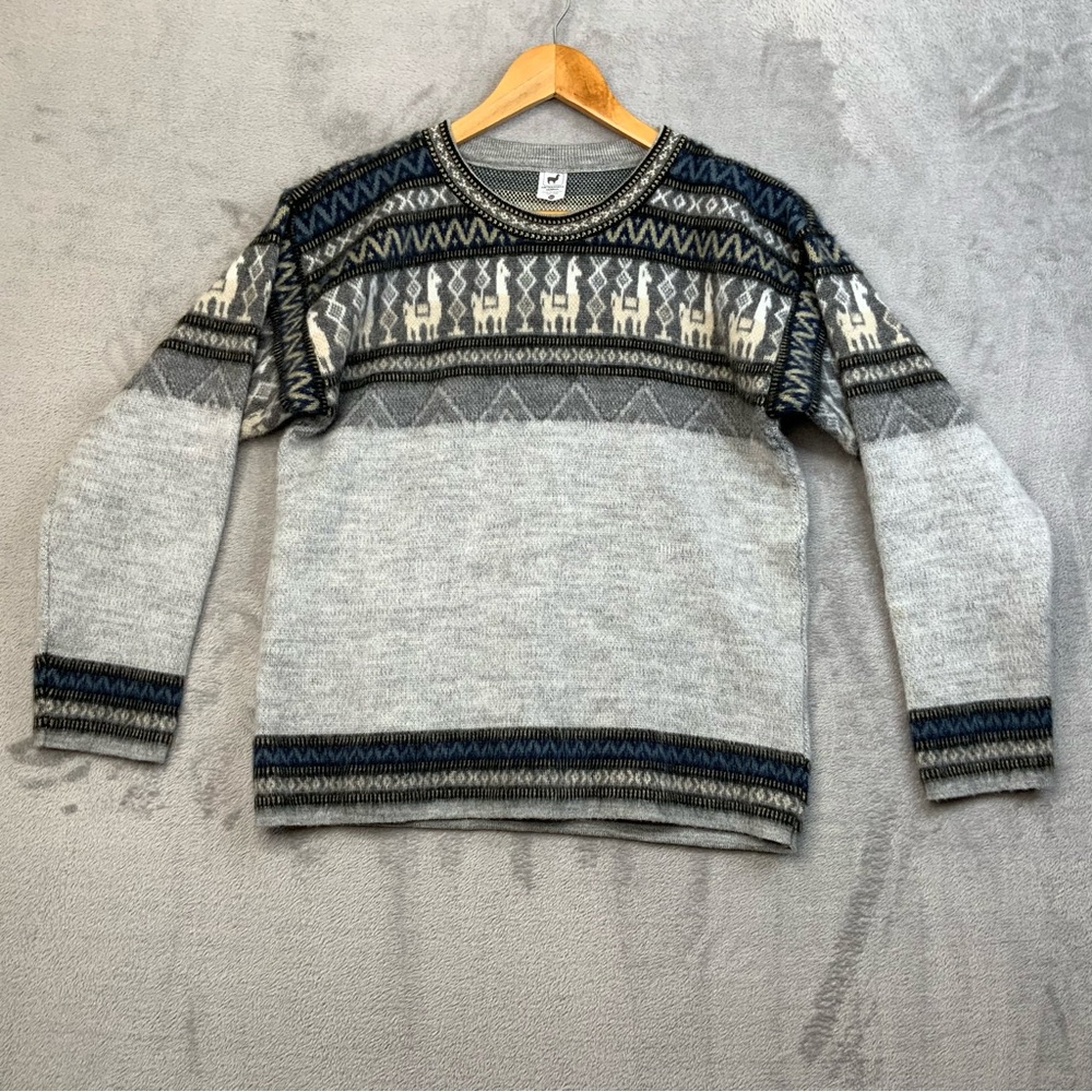 Artesanias Yarina Gray 100% Lana Pullover Sweater.